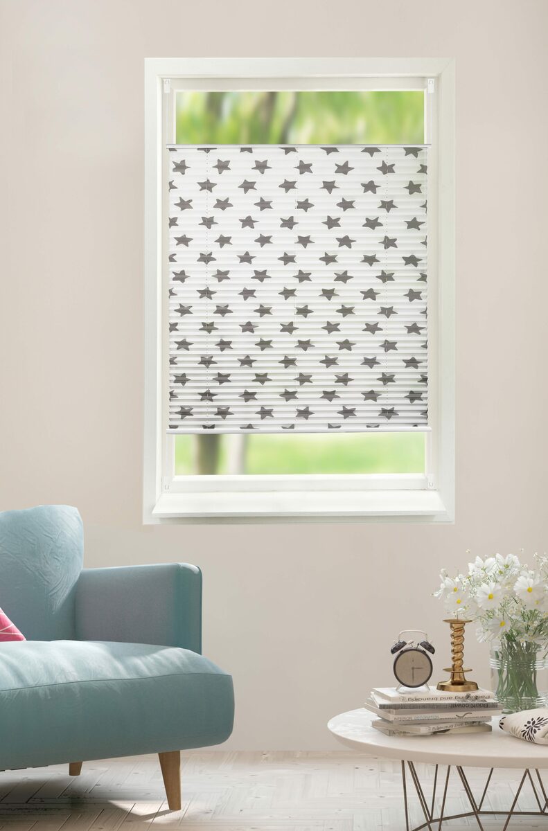 Bild 2 von Plissee Stern, Lüttenhütt, Lichtschutz, ohne Bohren, verspannt, Klemmfix, Fixmaß, Klemmfix, bedruckt