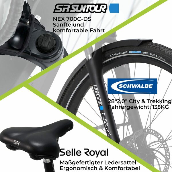 Bild 3 von DERUIZ E-Bike Quartz 28 Zoll Elektrofahrrad für Damen, 644 wh Trekking Maximal 120km, 8 Gang SHIMANO SHIMANO ALTUS 11-32T Schaltwerk, Kettenschaltung, Heckmotor, 644,00 Wh Baterrie, (mit Akku-L