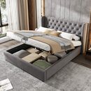 Bild 1 von OKWISH Polsterbett Doppelbett Stauraumbett (Hydraulisch anhebbarer Bettstauraum), mit Lattenrost und Bettkasten, 140 x 200 cm