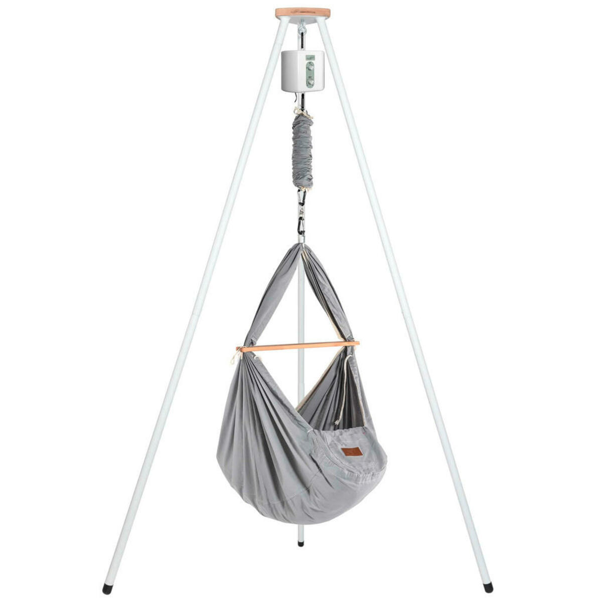 Bild 1 von Schmusewolke Federwiege Set inkl. Tipi-Gestell und Motor, Grau, Weiß, Metall, Kunststoff, Textil, Höhe ca. 4 cm, 150x224 cm, Feder mit Sicherheitsseil, Babymöbel, Babybetten, Stubenwagen & Wiegen,