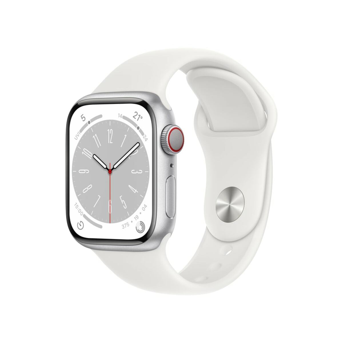 Bild 1 von Watch Series 8 GPS + Cellular 45mm Aluminiumgehäuse Silber mit weißem Sportarmband - Regular