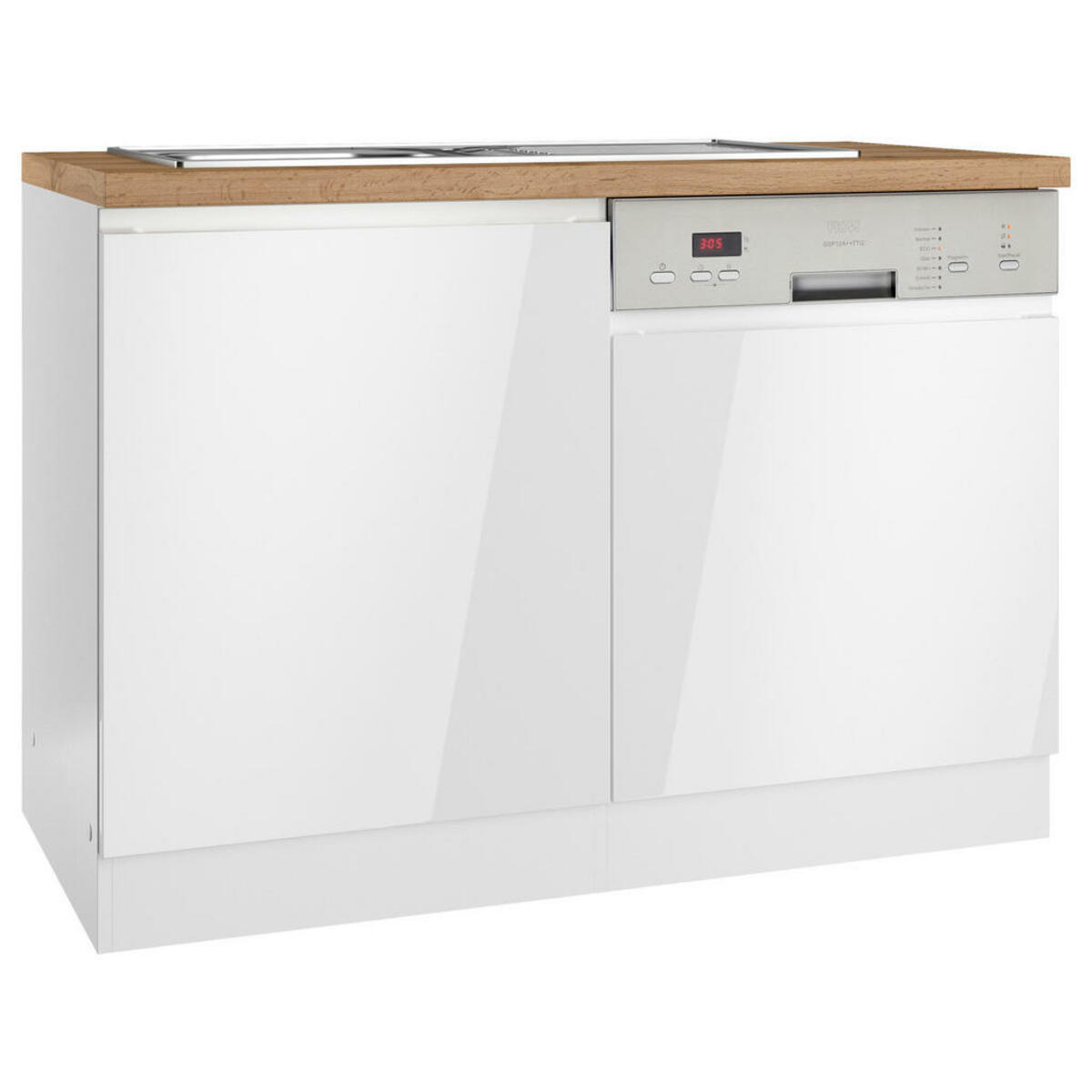 Bild 1 von Held Spülenunterschrank, Weiß, Eiche Wotan, Weiß Hochglanz, Holzwerkstoff, einzeln stellbar, 120x86x60 cm, Made in Germany, Küchen, Küchenmöbel, Küchenschränke, Küchenunterschränke