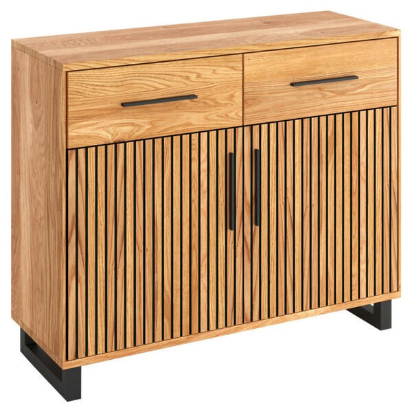 Bild 1 von Carryhome Kommode, Schwarz, Eiche, Holz, furniert, 1 Fächer, 2 Schubladen, 104x85x40 cm, Typenauswahl, Beimöbel erhältlich, stehend, Wohnzimmer, Kommoden & Sideboards, Kommoden