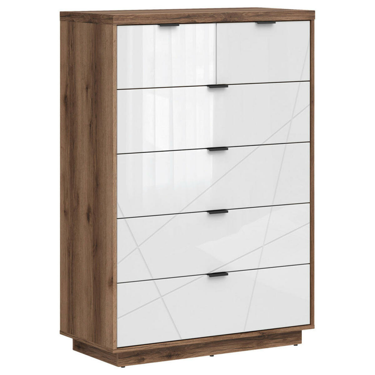 Bild 1 von Kommode, Eiche, Weiß Hochglanz, Holzwerkstoff, 6 Schubladen, 90x130.5x42.5 cm, Wohnzimmer, Kommoden & Sideboards, Kommoden