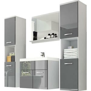 P & B Badmöbel-Set, Grau, Weiß, 5-teilig, 140x133x35 cm, Fsc, Badezimmer, Badmöbelsets & -serien, Badmöbel-Sets