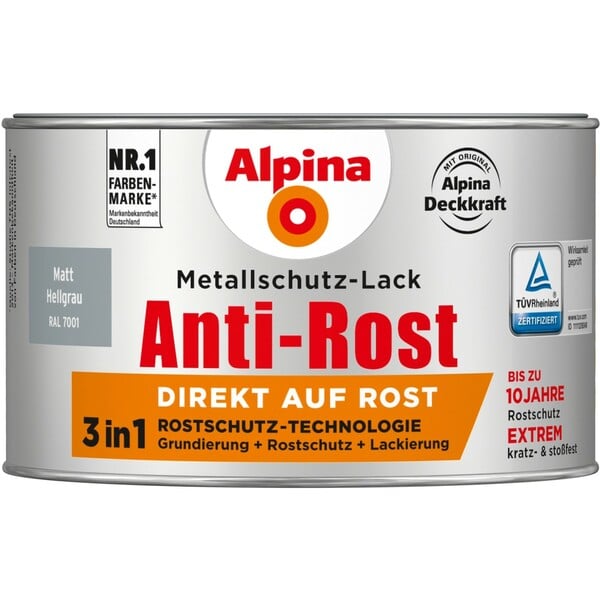 Bild 1 von Alpina Metallschutz-Lack Anti-Rost Hellgrau matt 300 ml