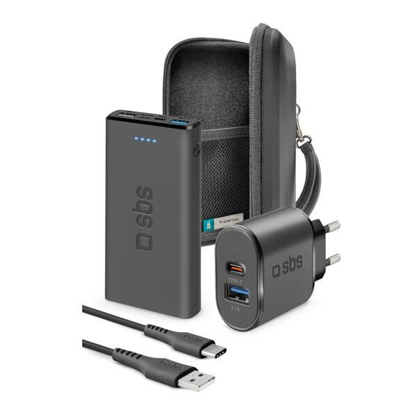 Bild 1 von Reise-Kit mit Organizer, Powerbank, Wandladegerät und USB-USB-C-Kabel Schwarz