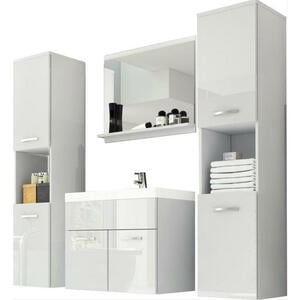 P & B Badmöbel-Set, Weiß, Weiß Hochglanz, 5-teilig, 140x133x35 cm, Fsc, Badezimmer, Badmöbelsets & -serien, Badmöbel-Sets