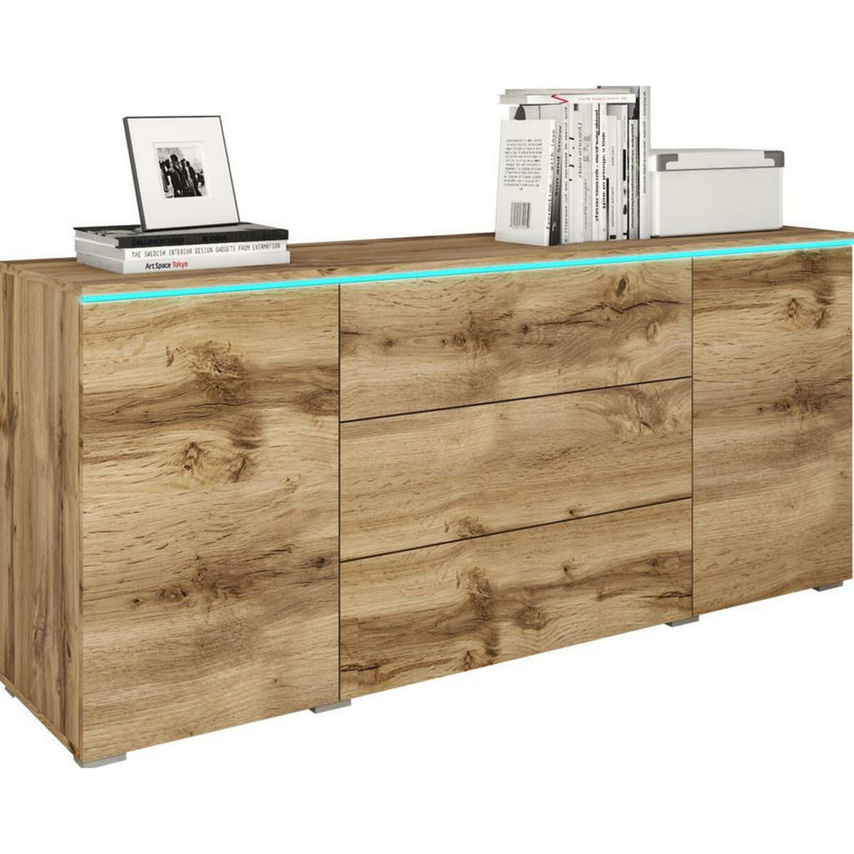 Bild 1 von P & B Sideboard, Eiche Wotan, Holzwerkstoff, 2 Fächer, 3 Schubladen, 150x67.9x39.5 cm, Fsc, stehend, Beleuchtung, Wohnzimmer, Kommoden & Sideboards, Sideboards