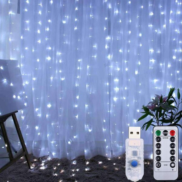 Bild 1 von Laybasic Lichterkette LED Lichterkette,Vorhang Lichterketten,3x3M,Timer,300LEDs, Fernbedienung,8 Modi,für Innen und Außen Deko wie Weihnachten,Hochzeit