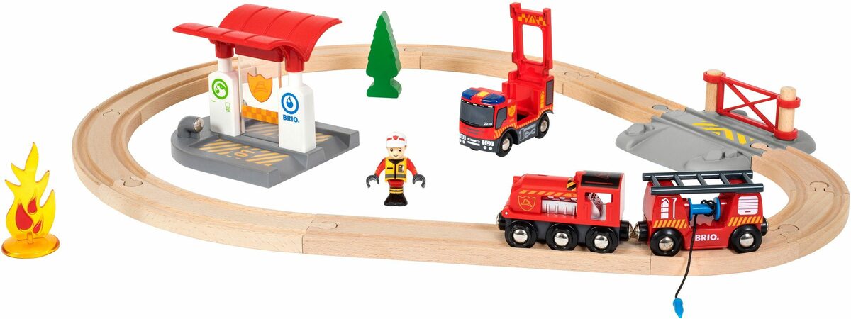 Bild 3 von BRIO® Spielzeug-Eisenbahn Holzspielzeug, BRIO® WORLD, Feuerwehr Set, (Set), mit Licht und Soundfunktion, FSC®- schützt Wald - weltweit