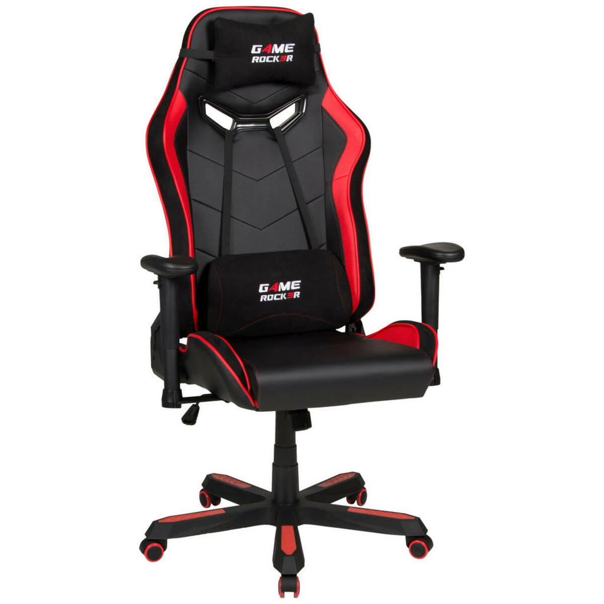 Bild 1 von Boxxx Gamingstuhl, Rot, Schwarz, Kunststoff, Textil, Drehkreuz, 72x128-138x72 cm, Wippmechanik mit Härtegradeinstellung, Sitzfläche 360° drehbar, inklusive Armlehnen, abwischbar, Kinder & Jugendm