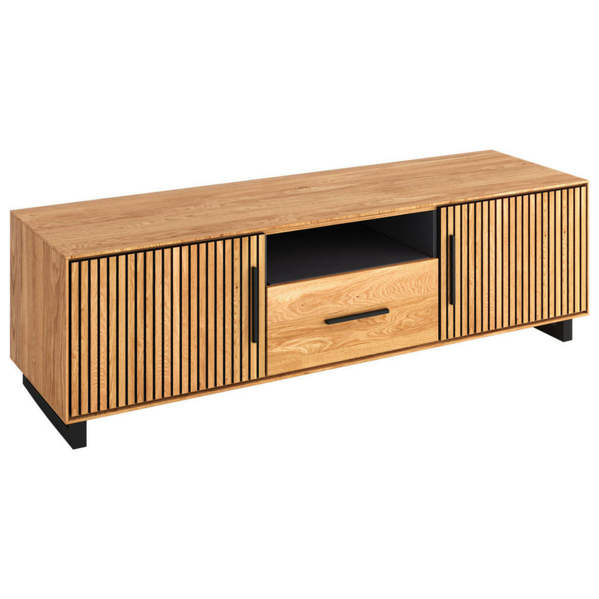 Bild 1 von Carryhome Tv-Element, Schwarz, Eiche, Holz, furniert, 1 Fächer, 1 Schubladen, 164.5x55x45 cm, Wohnzimmer, TV Möbel, TV-Elemente