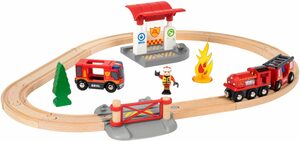 BRIO® Spielzeug-Eisenbahn Holzspielzeug, BRIO® WORLD, Feuerwehr Set, (Set), mit Licht und Soundfunktion, FSC®- schützt Wald - weltweit