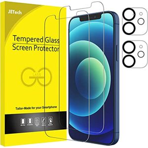 JETech Schutzfolie für iPhone 12 6,1" mit Kamera Schutz, Gehärtetes Glas Folie, 2 Stück Jeweils