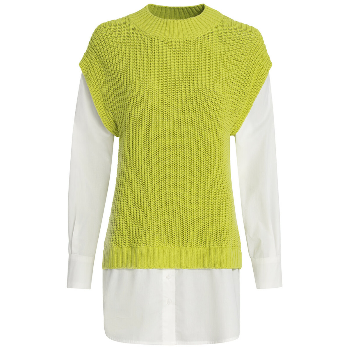 Bild 1 von Damen Strickpullunder mit Bluseneinsatz HELLGRÜN / WEISS