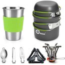 Bild 1 von Odoland Camping Geschirr Set 9-teiliges Outdoor Kochgeschirr Aluminium Camping Töpfe Becher Faltbare Besteck Mini Campingkocher für Outdoor Picknick Wandern