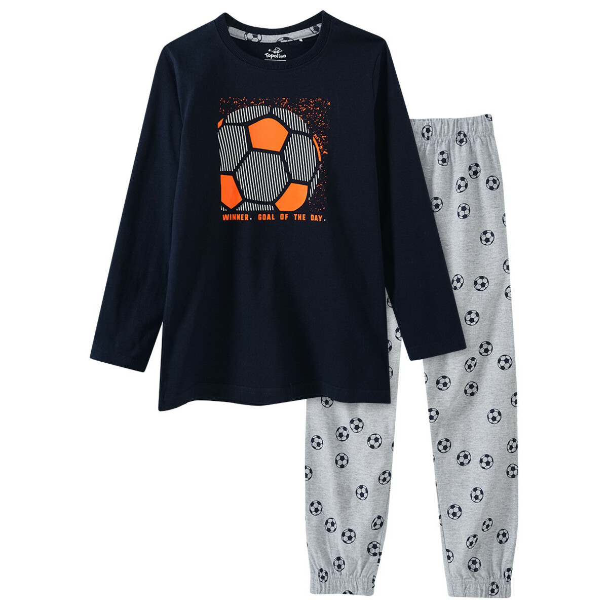 Bild 1 von Jungen Schlafanzug mit Fußball-Print DUNKELBLAU / HELLGRAU / NEONORANGE