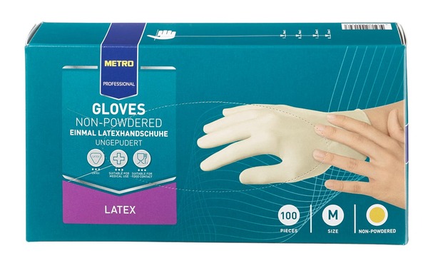 Bild 1 von METRO Professional Einmal-Latexhandschuhe ungepudert Gr. M - 100 Stück