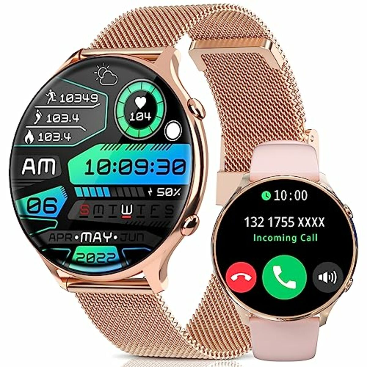 Bild 1 von Fsdibst Smartwatch Damen mit Telefonfunktion, 1.39zoll Großes Display Fitnessuhr Damen Runde mit 120 Sportmodi,Schlafmonitor Pulsuhr SpO2 Blutdruckmessung Schrittzähler für Android iOS