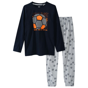 Jungen Schlafanzug mit Fußball-Print DUNKELBLAU / HELLGRAU / NEONORANGE