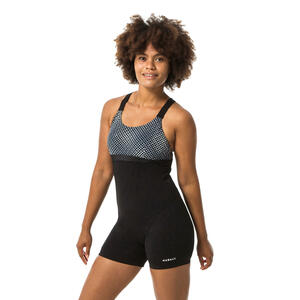 Badeanzug Shorty Aquagym Aqua-Cycling Damen - Elea Bul schwarz/grau Grau|schwarz|weiß