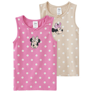 2 Minnie Maus Unterhemden mit Pünktchen PINK / BEIGE