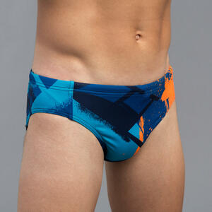 Badehose Slip Herren Wasserball - Street blau Blau|orange