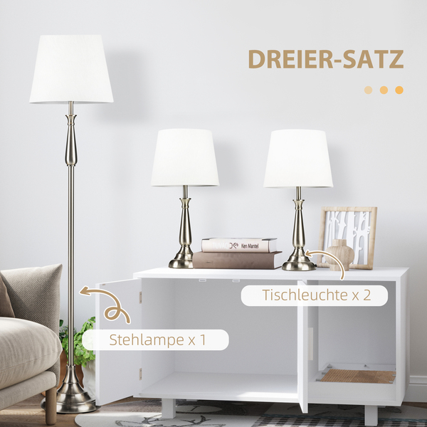 Bild 4 von HOMCOM Lampenset inkl. 2 Tischleuchte, 1 Stehlampe im Vintage-Design Creme