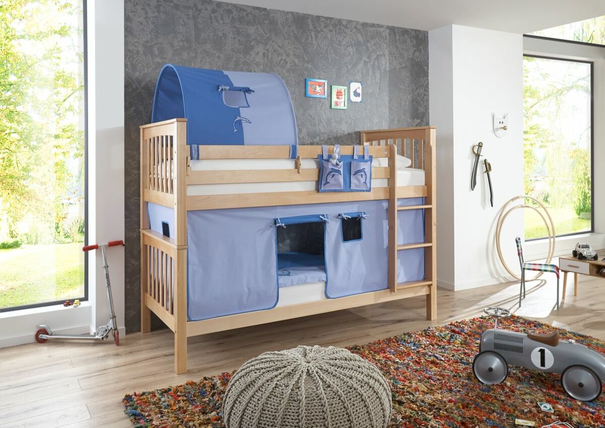 Relita Relita Etagenbett Kick Buche massiv natur lackiert mit Textilset best ...