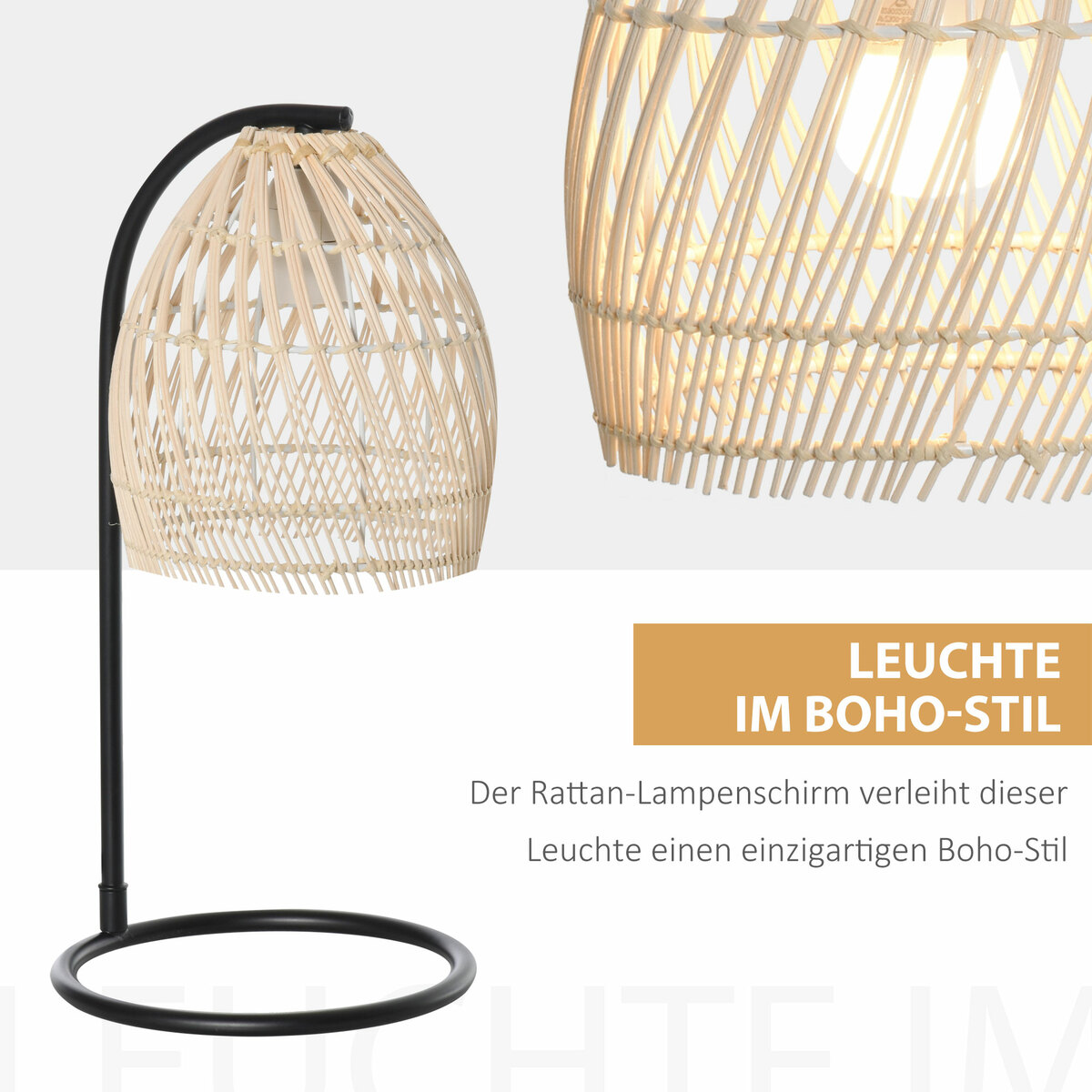 Bild 4 von HOMCOM Tischlampe, Nachttischlampe mit Ratten-Lampenschirm, Tischleuchte, Natur