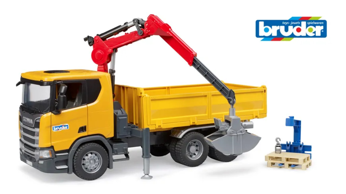 Bild 1 von BRUDER - Scania Super 560R Baustellen-LKW mit Kran und 2 Paletten