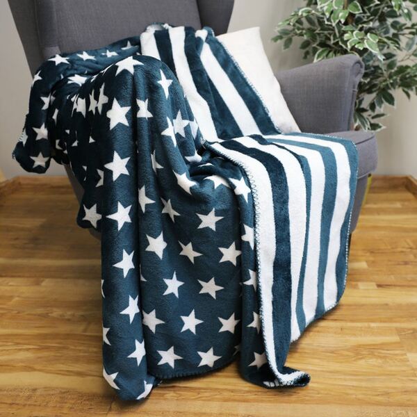 Bild 1 von Flanell-Kuscheldecke Stars & Stripes 150x200cm Petrol