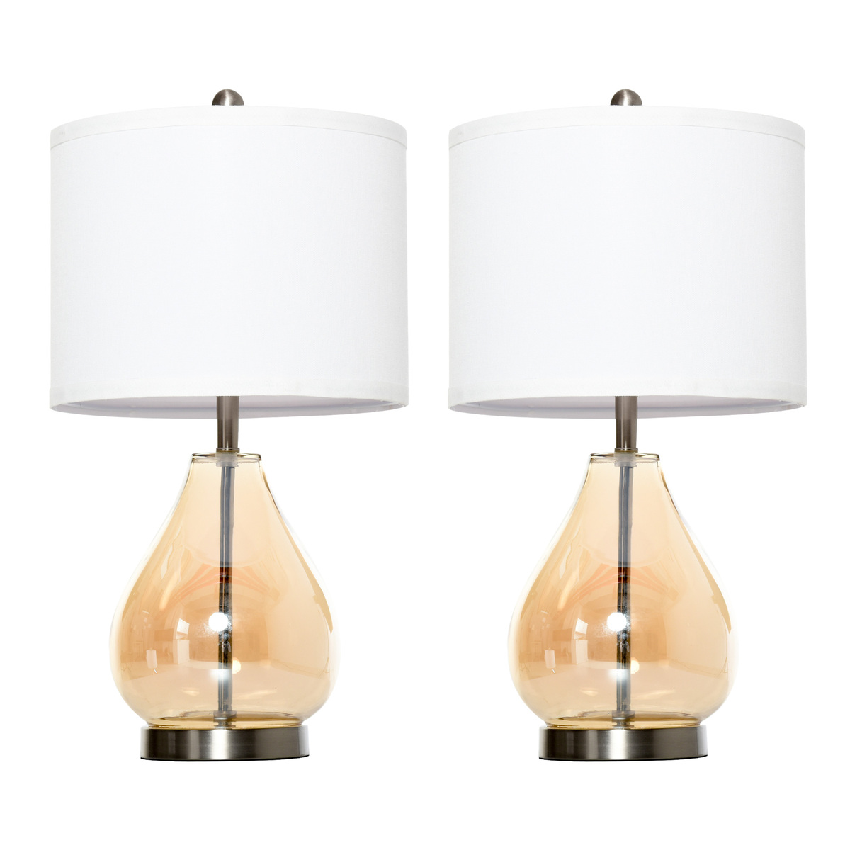 Bild 1 von HOMCOM 2-Set Tischlampen Tischleuchten E27-Fassung Nachttischlampe 40 W Glas Leinen Stahl Bernstein