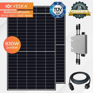 VESKA Balkonkraftwerk 830 W / 600 W Photovoltaik Solaranlage Steckerfertig WIFI Smarte Mini-PV Anlag