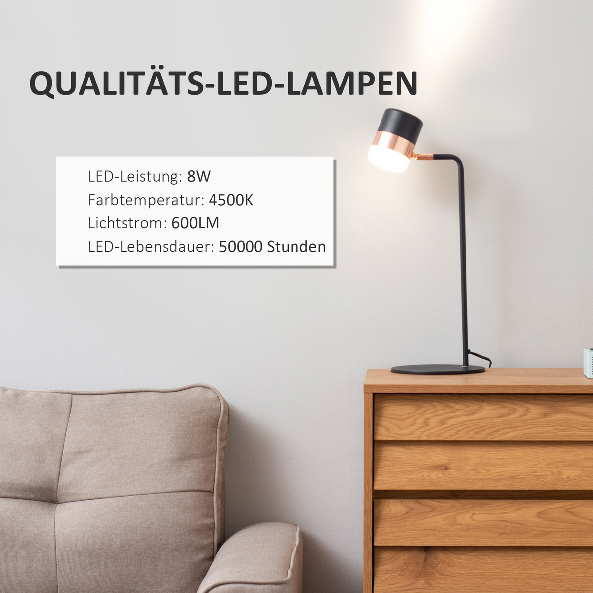 Bild 4 von HOMCOM Tischlampe Nachttischlampe Tischleuchte LED 90° verstellbar Industrial Stil Metall Schwarz+Go