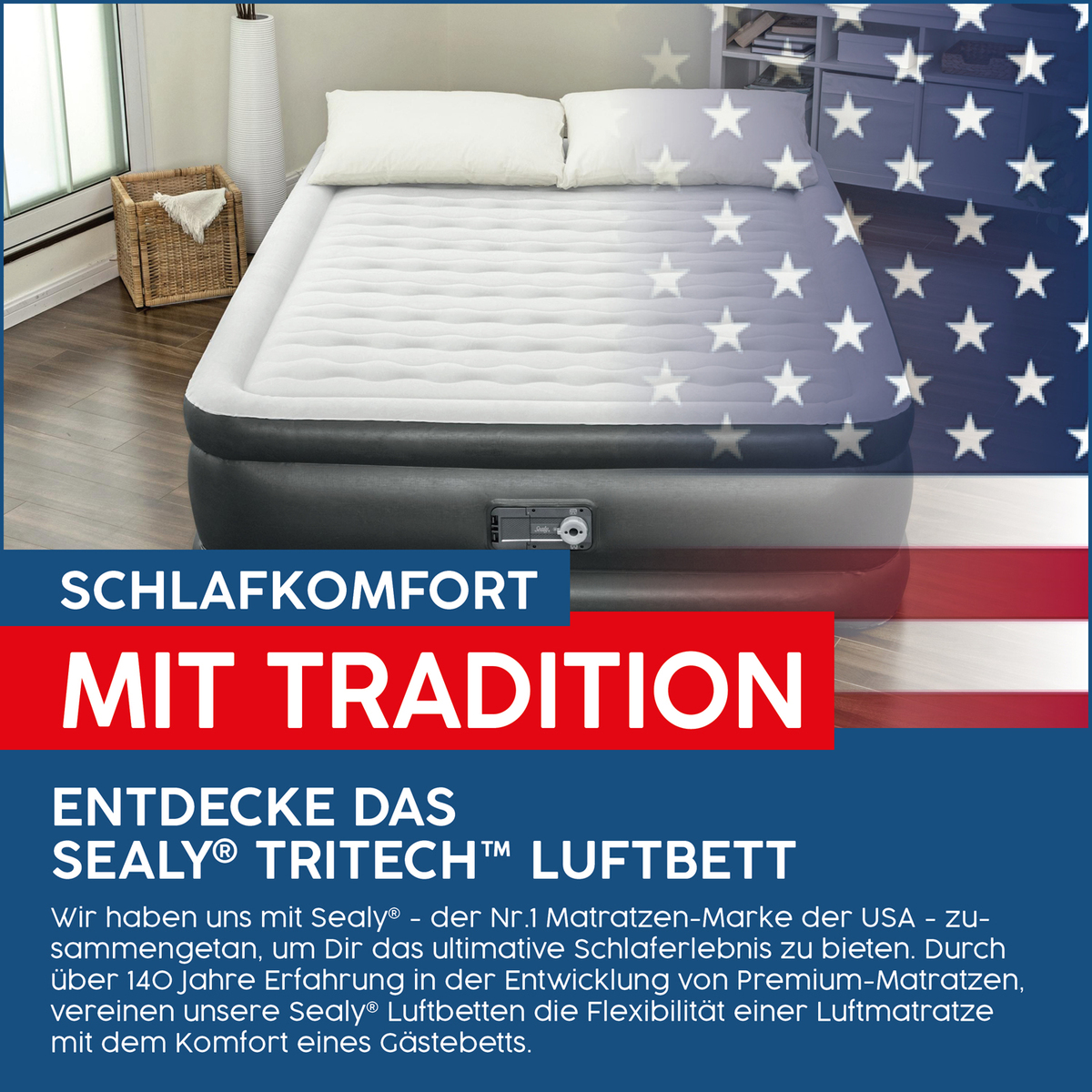 Bild 1 von Sealy TriTech™ Luftbett integrierte Luftpumpe selbst aufblasend  203 x 152 x 46 cm Gästebett