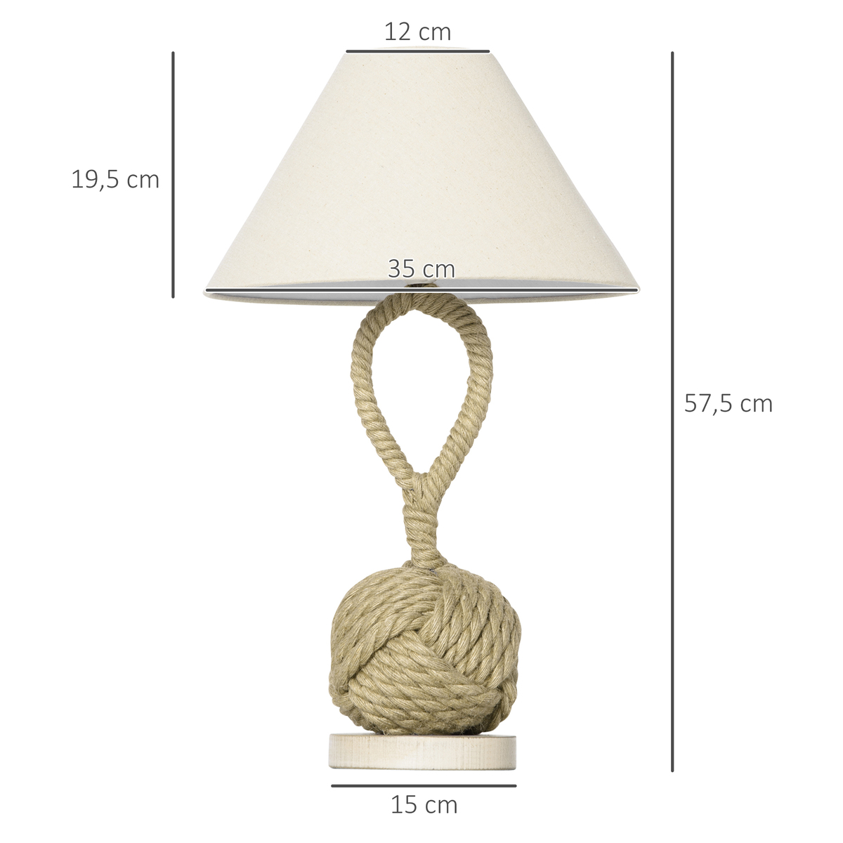 Bild 3 von HOMCOM Tischlampe Maritimes Design Nachttischlampe mit Hanfseil Lampenschirm aus Leinen Lampe 40 W f
