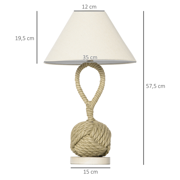 Bild 3 von HOMCOM Tischlampe Maritimes Design Nachttischlampe mit Hanfseil Lampenschirm aus Leinen Lampe 40 W f