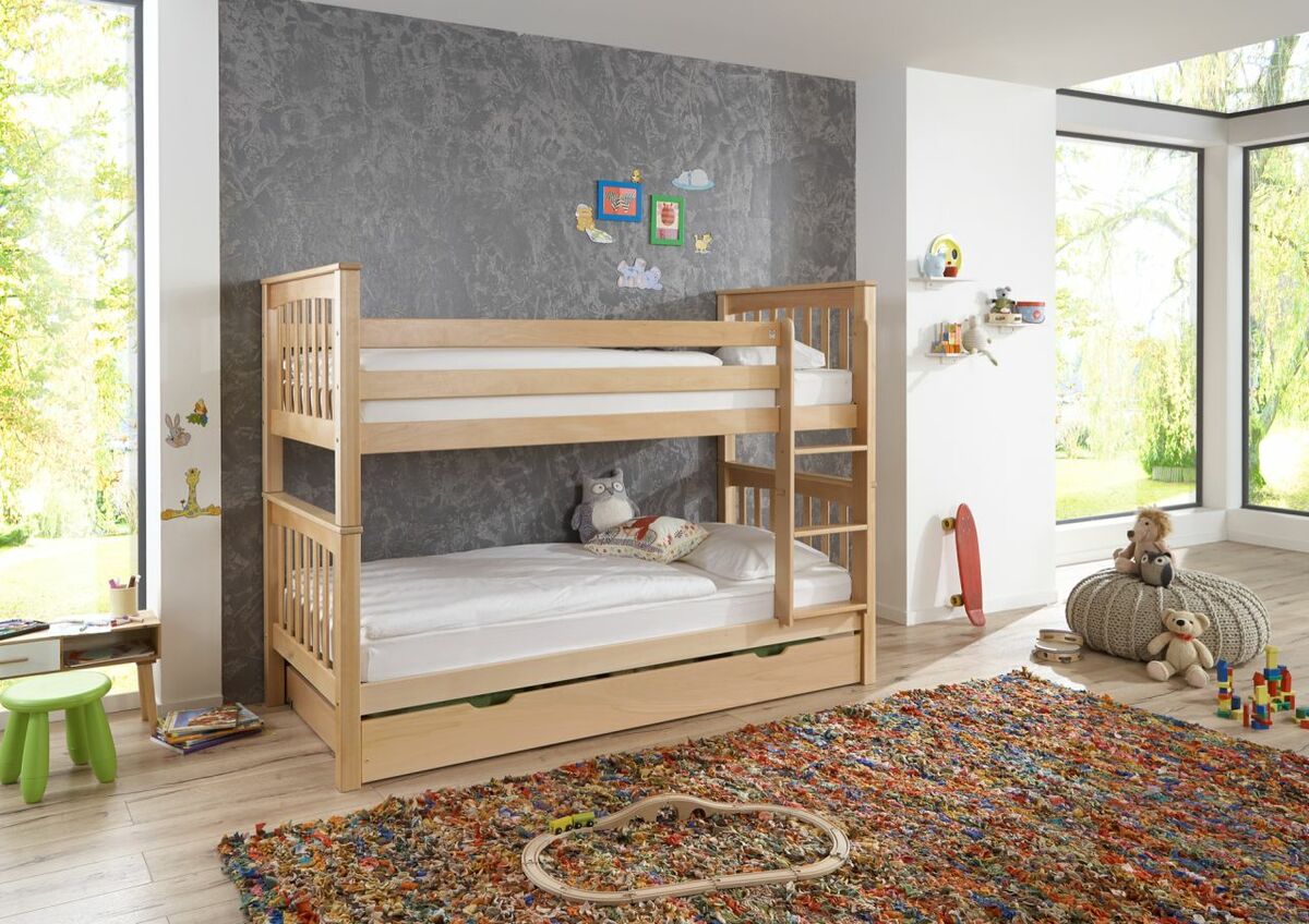 Bild 1 von Relita Etagenbett mit Bettschublade, Kick Buche massiv natur lackiert