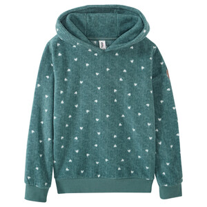 Mädchen Fleece-Hoodie mit Herzen DUNKELGRÜN