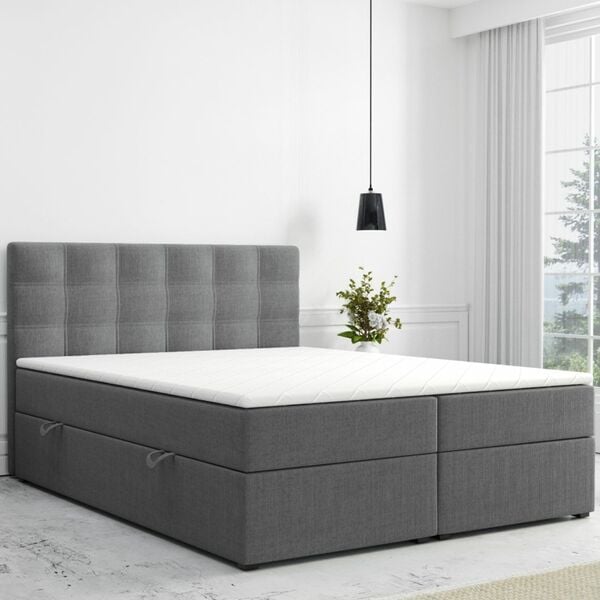 Bild 1 von Boxspringbett ROM mit Bettkasten 180 x 200 cm Webstoff Anthrazit Bett Bettkasten