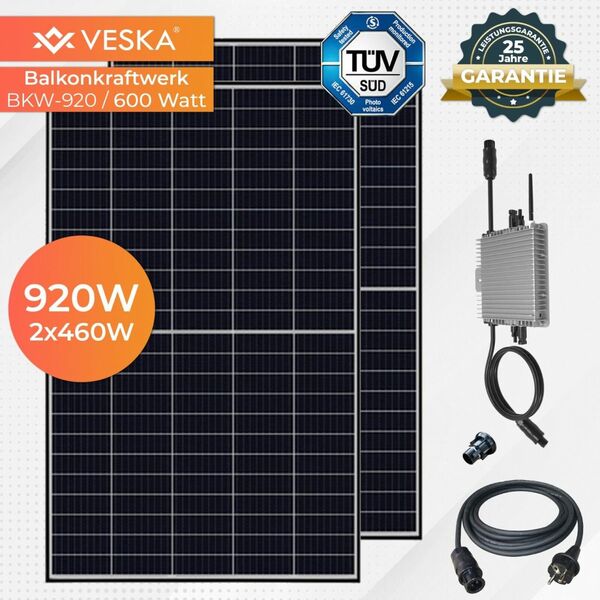 Bild 1 von VESKA Balkonkraftwerk 920 W / 600 W Photovoltaik Solaranlage Steckerfertig WIFI Smarte Mini-PV Anlag