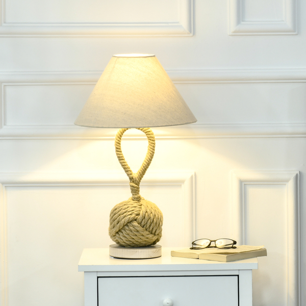 Bild 2 von HOMCOM Tischlampe Maritimes Design Nachttischlampe mit Hanfseil Lampenschirm aus Leinen Lampe 40 W f