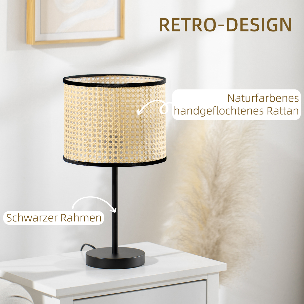 Bild 4 von HOMCOM Tischleuchte 40 W Nachttischlampe mit Ratten-Lampenschirm, für Wohnzimmer