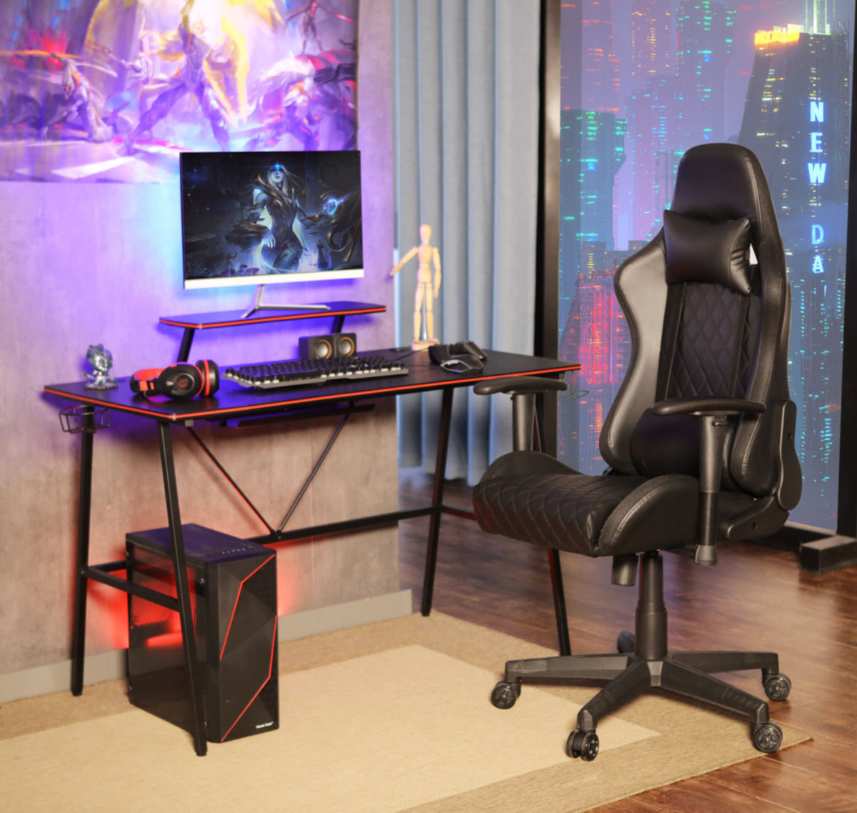 Bild 3 von Happy Home Gamingtisch mit Displayständer, Getränkehalter & 2 Aufbewahrungshaken