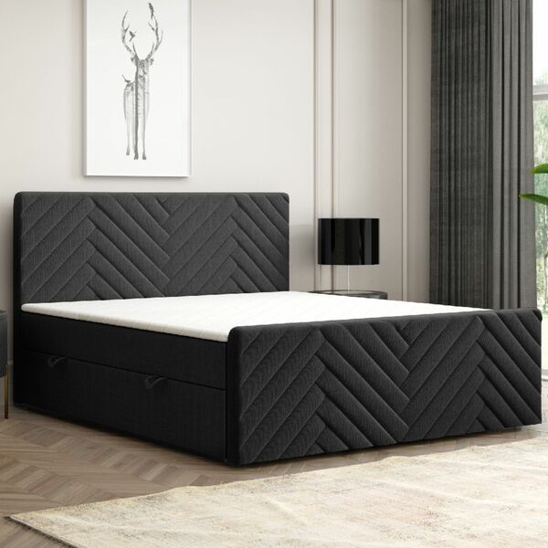 Bild 1 von Boxspringbett MALIBU mit Bettkasten 180 x 200 cm Webstoff Schwarz Bett Bettkasten und Fussteil