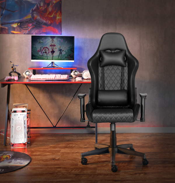 Bild 2 von Happy Home gepolsterter Gamingsessel mit Kissen & verstellbare Armlehne, schwarz