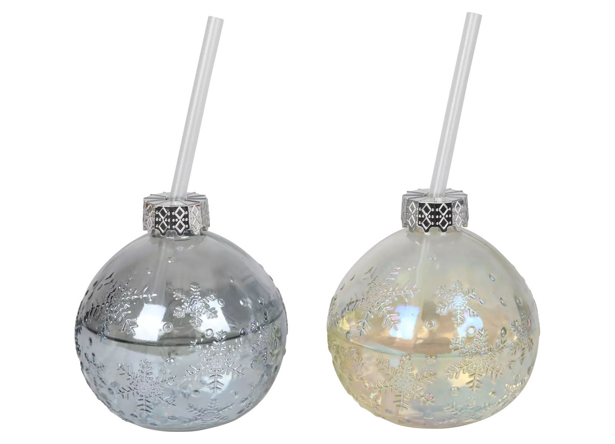Bild 1 von Trinkglas Christbaumkugel in 3D-Optik mit Trinkhalm 400ml