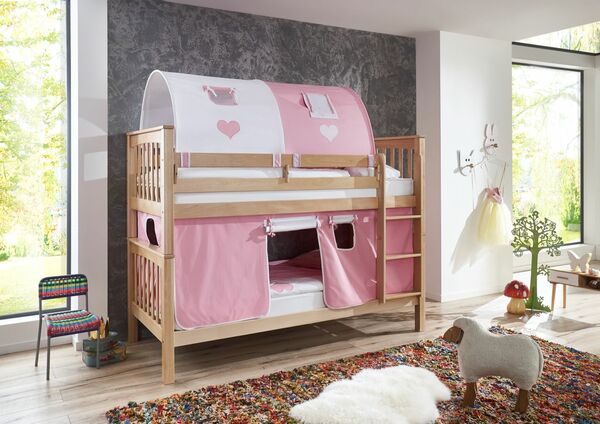 Bild 1 von Relita Etagenbett Kick Buche massiv natur lackiert mit Textilset best. aus Vorhang und 2-er Tunnel ,